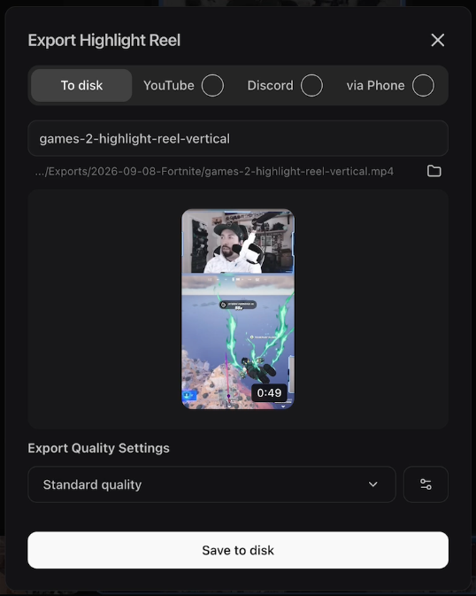 Exporting a clip in the Replay app